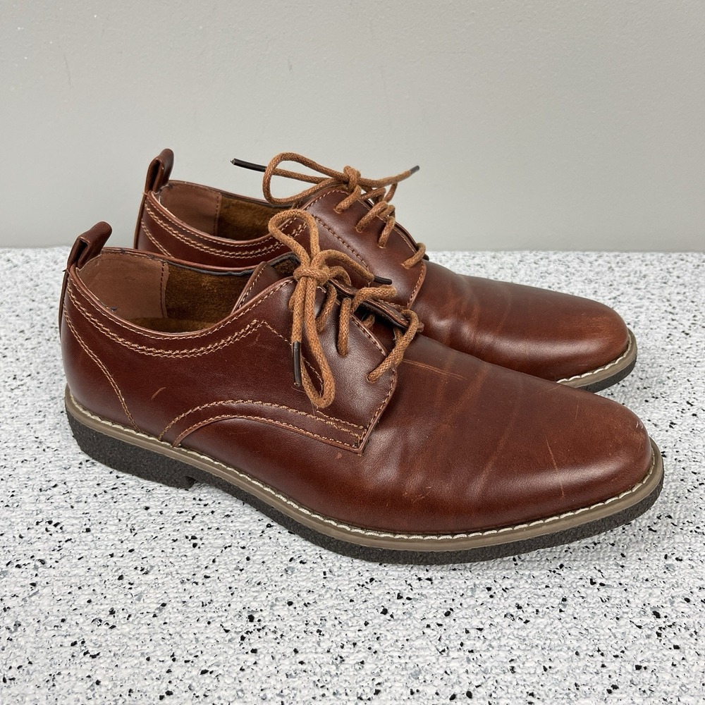 Deer Stags Zander Boys 5M Brown Faux Leather Oxford Dress Shoes Memory Foam